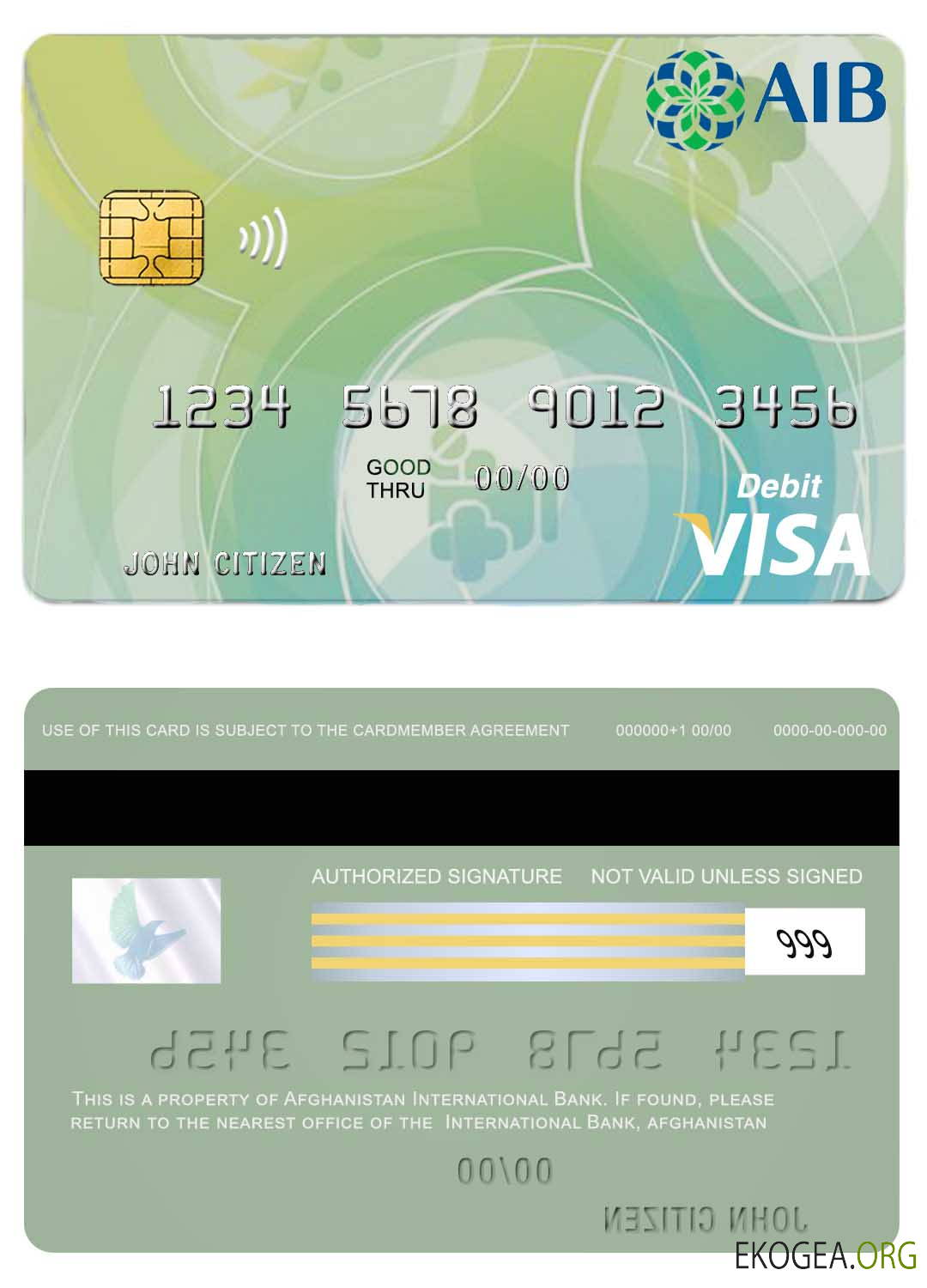 Carte visa de débit de la Banque internationale d'Afghanistan